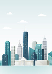 Obraz premium City skyline vertical illustration city architecture landscape