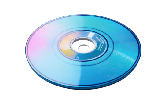 Blue CD on transparent background, data storage