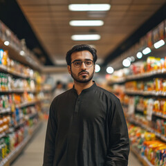 Fototapeta premium Young man purchasing at super market