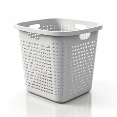 Grey Plastic Laundry Basket Square Shape Perforated Design