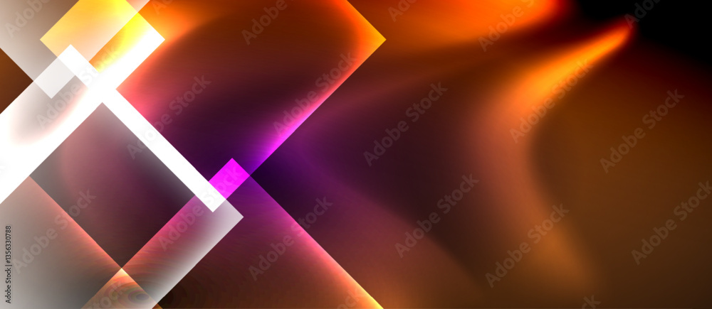 Poster glass squares with neon shiny light abstract background