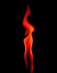 Obraz premium A vibrant, single red flame dances against a pure black background, danger, burning