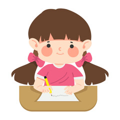 young girl doing her homework and writing