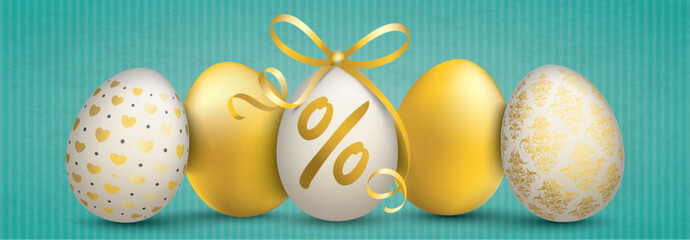 Osteraktion Banner mit goldenen Ostereiern auf grünem Hintergrund © Alexander Limbach
