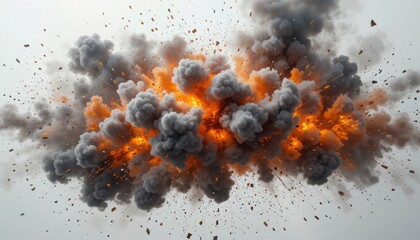 Large Explosion with Fire and Dark Smoke Cloud Debris Flying