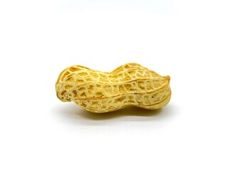 A peanut still inside their shell, beautifully arranged on a white background for a clean and...