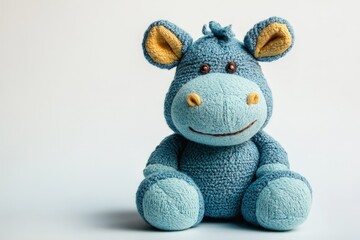 An adorable handmade blue stuffed animal sitting on a surface