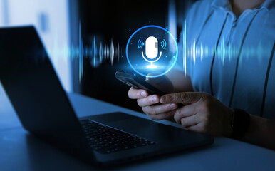 Voice recording and voice search concept.Sound recording or voice search with ai, speaker, music,...