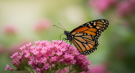 Fototapeta premium Nature s Beauty: Butterfly on a Delicate Pink Bloom