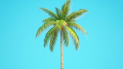 Obraz premium Tropical palm tree against clear blue sky, vacation concept