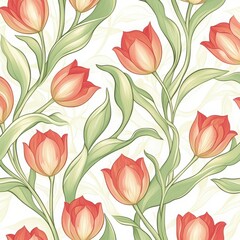 Elegant Floral Pattern Featuring Tulips in Soft Colors