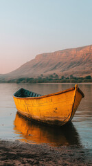 Golden Boat on Sea of Galilee at Dawn, Copy Space