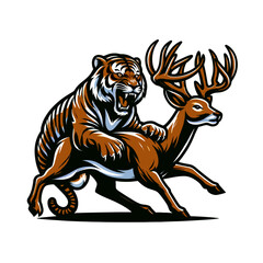 Obraz premium tiger seizing deer logo color full body vector white background