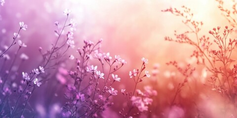 Whimsical Bloom: An abstract floral composition with delicate, small flowers, bathed in a soft, dreamy gradient of pastel hues, evoking a sense of peace and tranquility.