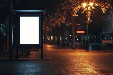 Ultra Hd Visual of Bus Stop at Nighttime Mockup