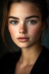Fototapeta premium Portrait of a Radiant Woman with Flawless Makeup and a Captivating Smile