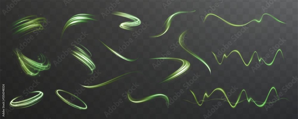 Leinwandbilder Futuristic green glowing swirl with circular motion and sparkling energy. Dynamic neon wave with spiral and tornado effects. Perfect for tech, speed, and abstract vector backgrounds