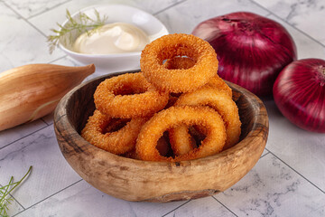 Golden fried onion rings snack