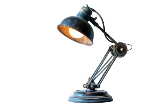 A classic adjustable desk lamp with a metallic silver base.