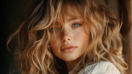 Fototapeta premium Portrait of a Radiant Woman with Flawless Makeup and a Captivating Smile