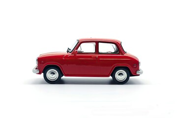 Clear Pixel Image of Small Red Car Model Isolated on White Background