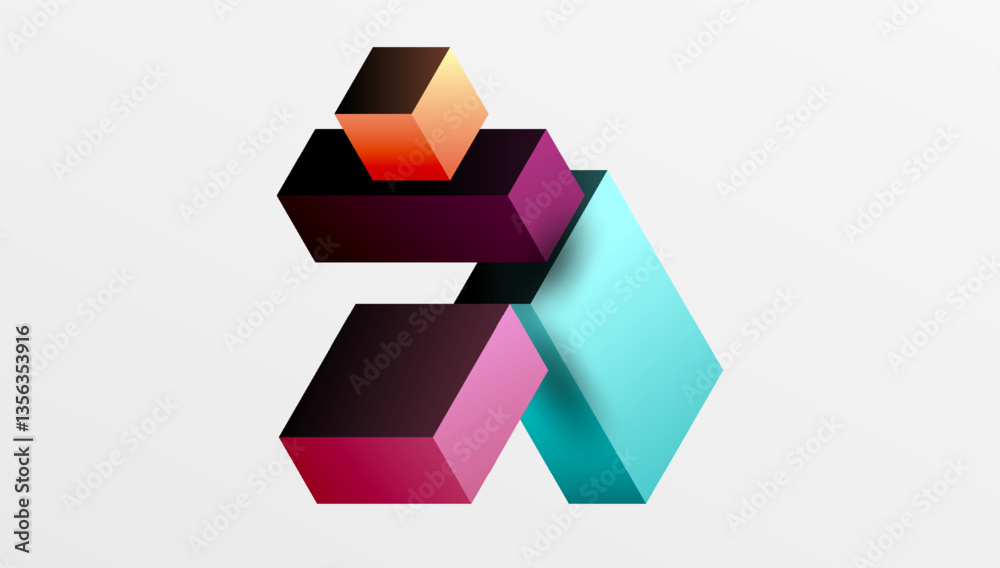 Aufkleber Sleek abstract design featuring isometric 3D blocks in a clean, modern composition. Perfect for tech-inspired themes, with vibrant colors and geometric precision