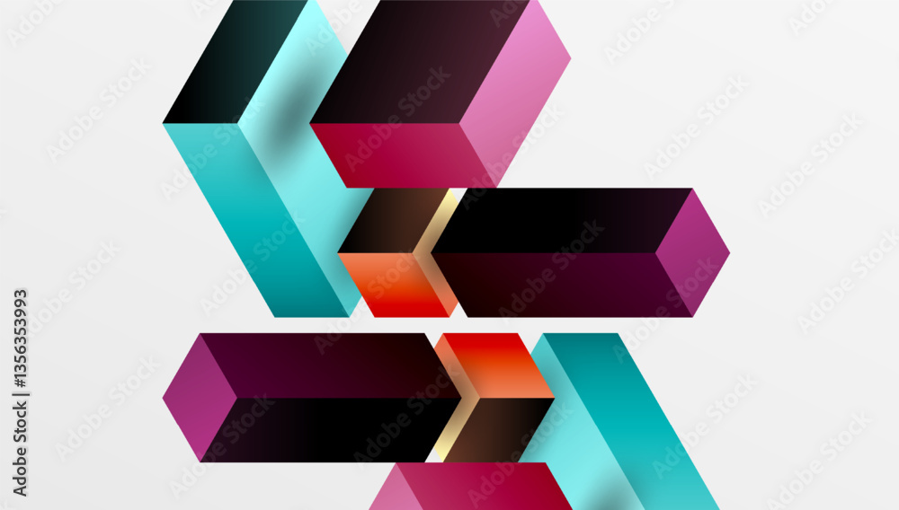 Aufkleber Sleek abstract design featuring isometric 3D blocks in a clean, modern composition. Perfect for tech-inspired themes, with vibrant colors and geometric precision