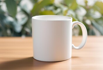 Obraz premium Blank white mug mockup with blur background
