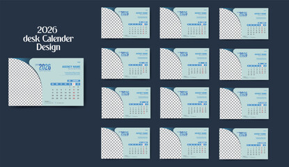 a modern minimalist 12 month in 12 page desk calender for company or agency