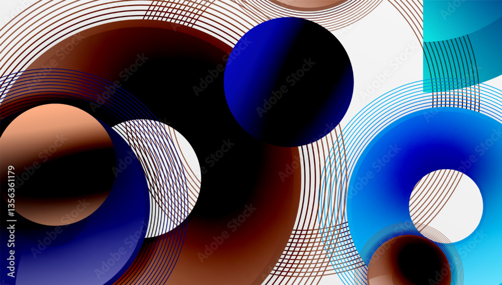 Poster Abstract composition of overlapping circles with smooth gradients and transparency effects. Clean and modern design emphasizing depth, symmetry, and a minimal aesthetic