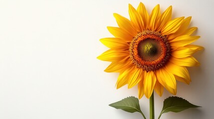 Fototapeta premium A bright yellow sunflower with a stem, isolated on a transparent white background 