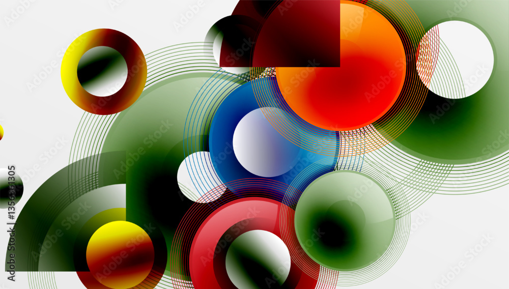 Poster Abstract composition of overlapping circles with smooth gradients and transparency effects. Clean and modern design emphasizing depth, symmetry, and a minimal aesthetic