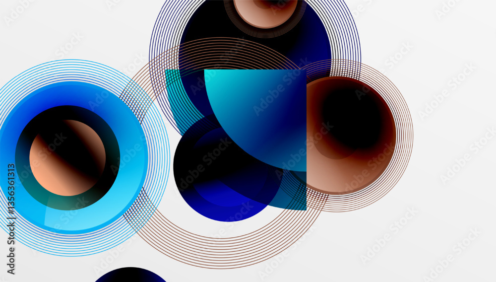 Poster Abstract composition of overlapping circles with smooth gradients and transparency effects. Clean and modern design emphasizing depth, symmetry, and a minimal aesthetic