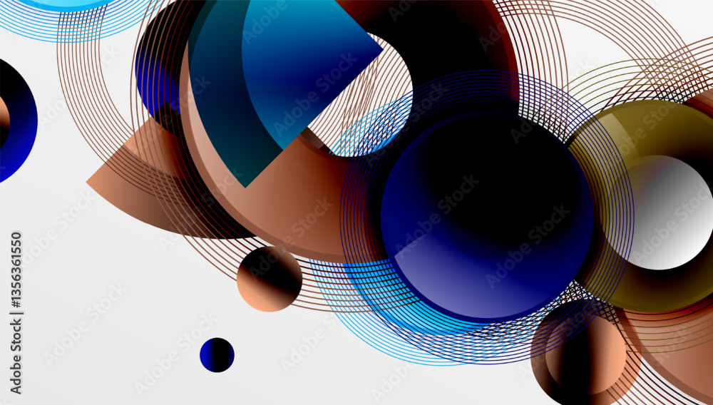 Poster Abstract composition of overlapping circles with smooth gradients and transparency effects. Clean and modern design emphasizing depth, symmetry, and a minimal aesthetic