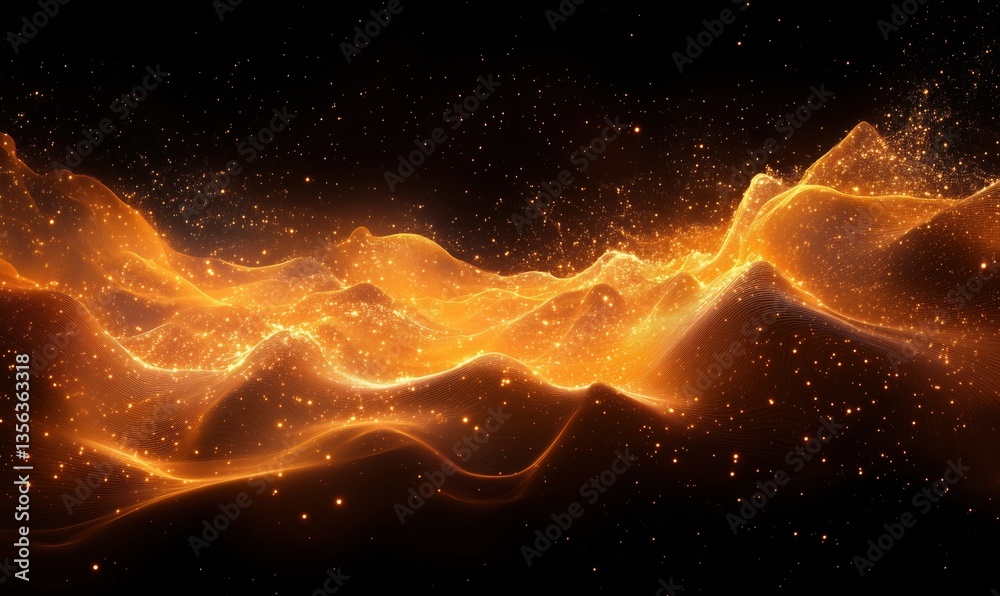 Poster golden wave of light particles creating a mesmerizing abstract background