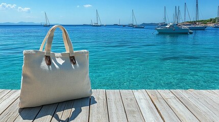 Summer Tote Bag on Wooden Dock