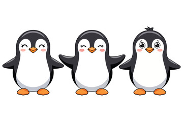 Fototapeta premium Penguin set vector illustration isolated on white background