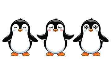 Fototapeta premium Penguin set vector illustration isolated on white background