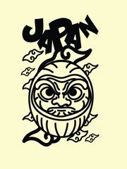 Naklejka premium japanese theme doodle hand drawn black and white colour 