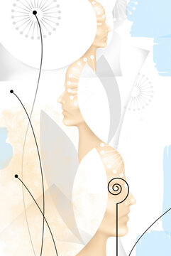 Abstract illustration of faces with a harmonious and imaginative design