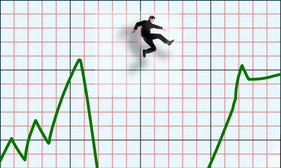 Businessman overcoming challenges on a financial graph