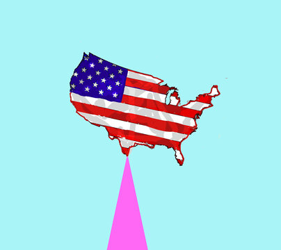 Illustration of the U.S.A. map with flag design symbolizing political and economic instability