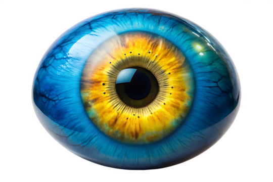  a blue and yellow eyeball   isolated on white background PNG , AIGENERATED - Powered by Adobe
