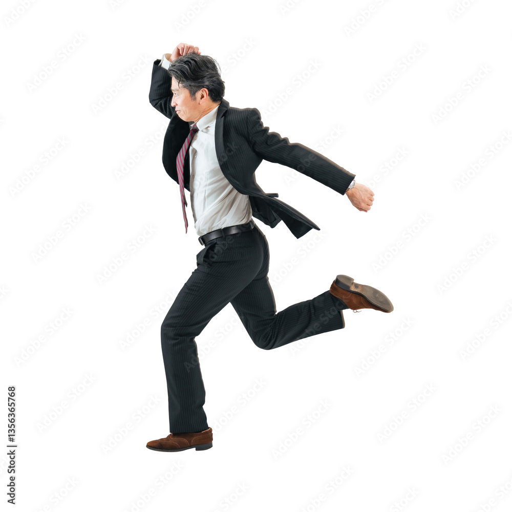 Aufkleber 元気に走るミドルエイジ男性ビジネスパーソン　手作業で精密に切り抜いた背景透過全身写真png