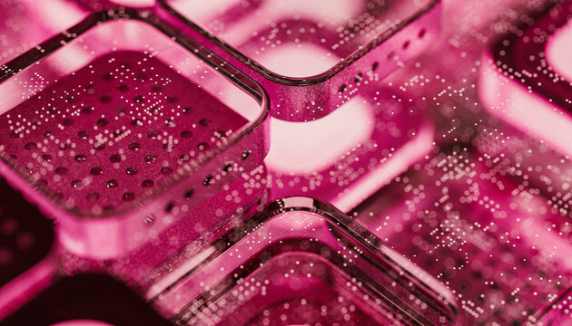 Futuristic computer chips with illuminated pink light