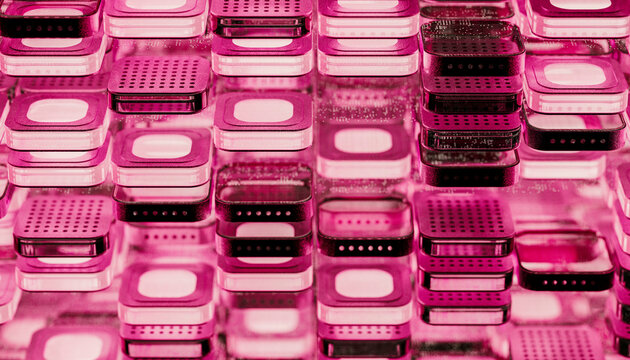 Futuristic microchips with illuminated pink light