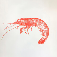 Stenciled Risograph Shrimp in Red Ink