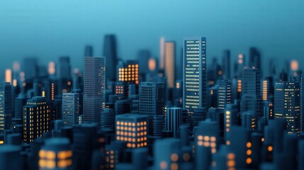 Obraz premium 6G network innovation networking and future, A detailed cityscape at dusk, featuring skyscrapers with illuminated windows, creating a vibrant urban atmosphere.