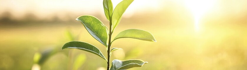 Obraz premium Sunrise Tea Plant Field Growth Agriculture