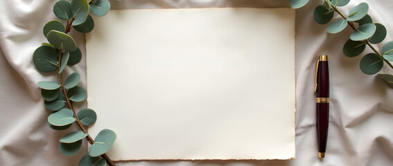 Elegant wedding invitation embroidered on soft fabric with flowers in the background